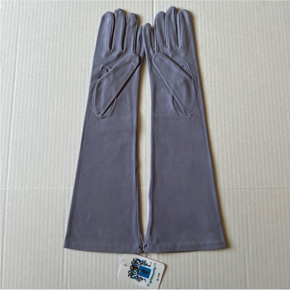 PORTOLANO Sz 8 Soft 100% Suede Leather Silk Lining Long Lilac Gray Gloves 💖